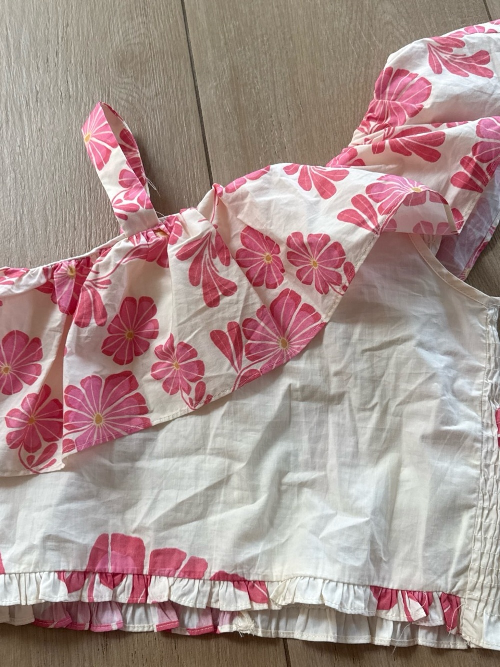 Zara White off shoulder top  with Pink Floral Ruffle